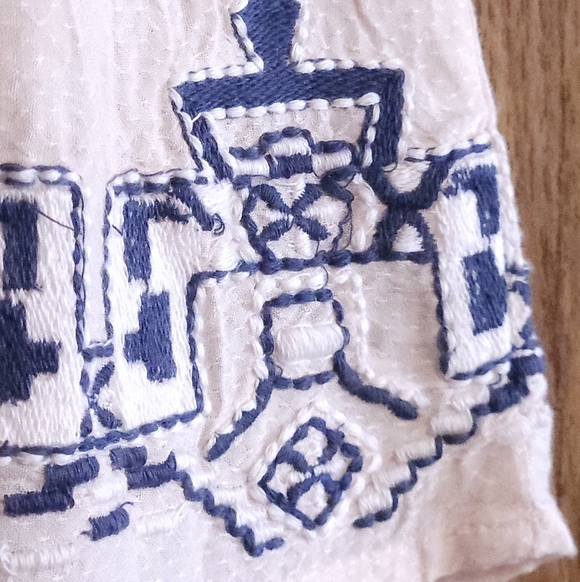 TRISTAN Soft Pink Cotton Top with Navy Stitching Small Boho Embroidery Peplum - Picture 5 of 7